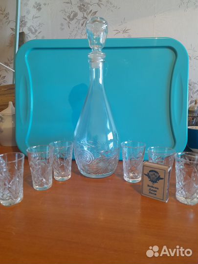 Графин, стопки стекло с позолотой