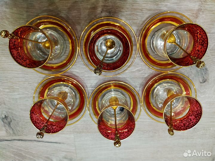 Турецкие стаканы bardak для чая с блюдцами 6 шт