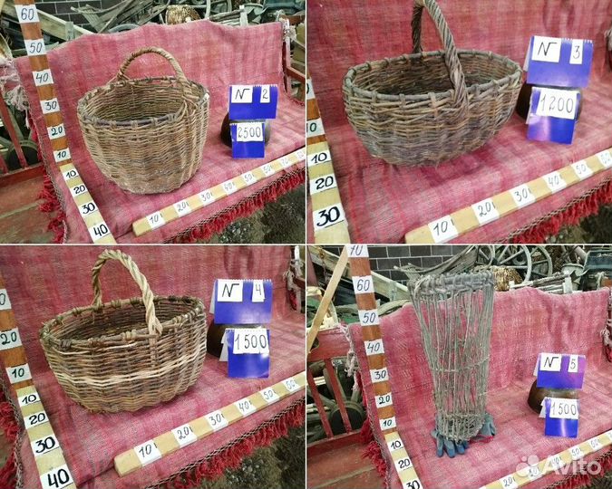 Старинная корзина рубель чугунок бутыль ухват