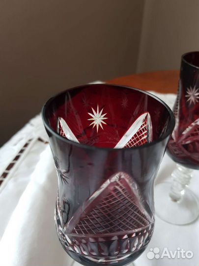 Бокалы хрустальные 50-ые года, рубиновый хрусталь