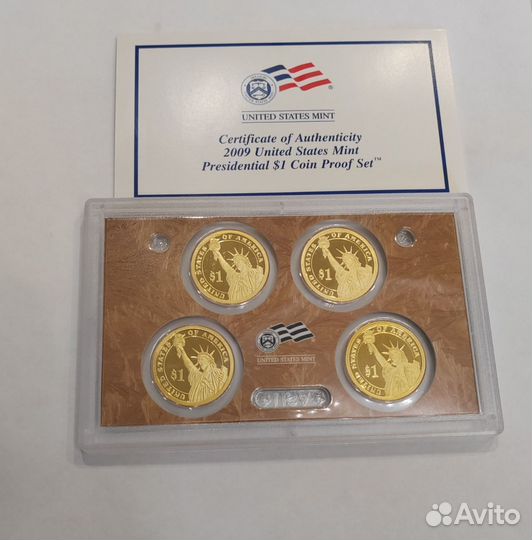 Набор 4 монеты 1 доллар США президенты 2009