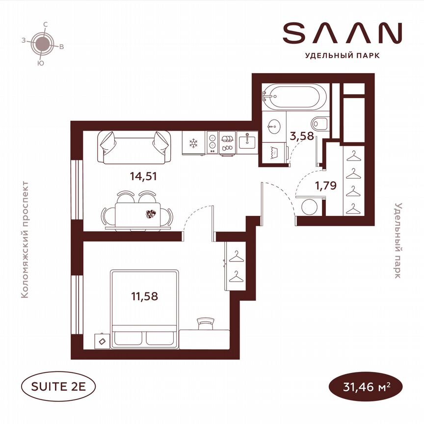 1-к. квартира, 31,4 м², 20/23 эт.