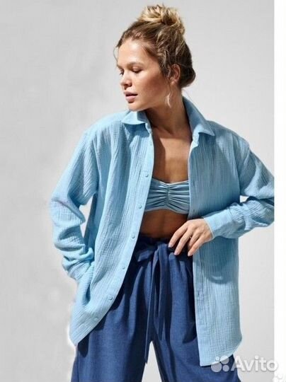 Прекрасная женская рубашка из муслина на лето