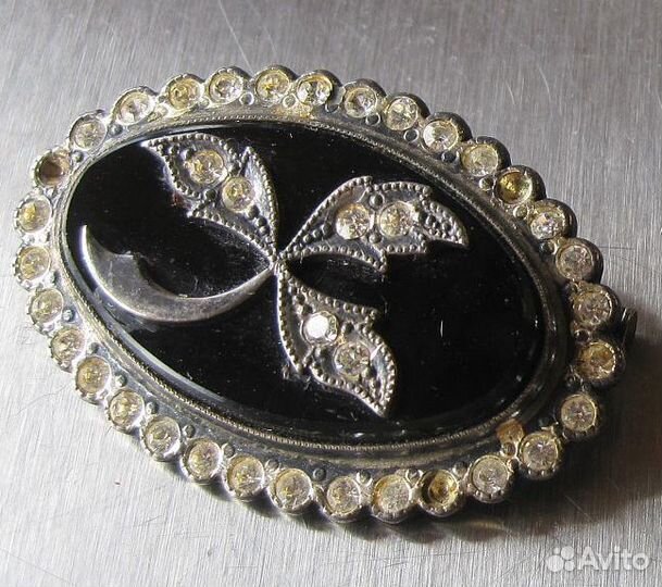 Брошь серебро 875 Свердловск, янтарь, СССР