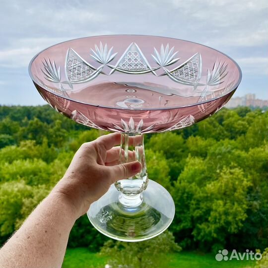 Ваза для фруктов на ножке СССР марганцовка большая