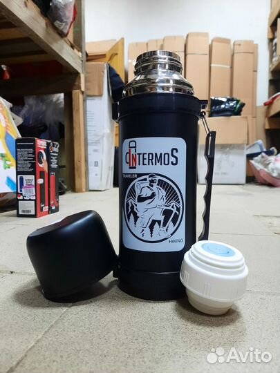 Термос вакуумный IntermoS чёрный, 1200 мл