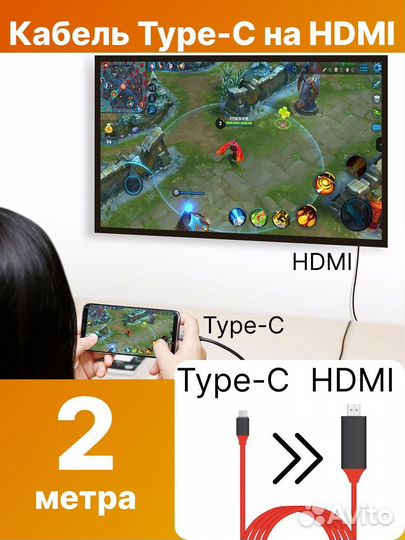 Кабель Type-C hdmi Aluminium коннекторы 2м
