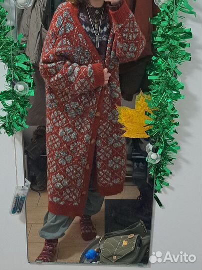 Кардиган cottagecore длинный женский красный