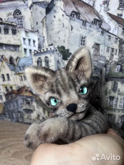 Новогодняя мягкая игрушка ручной работы Кот тедди