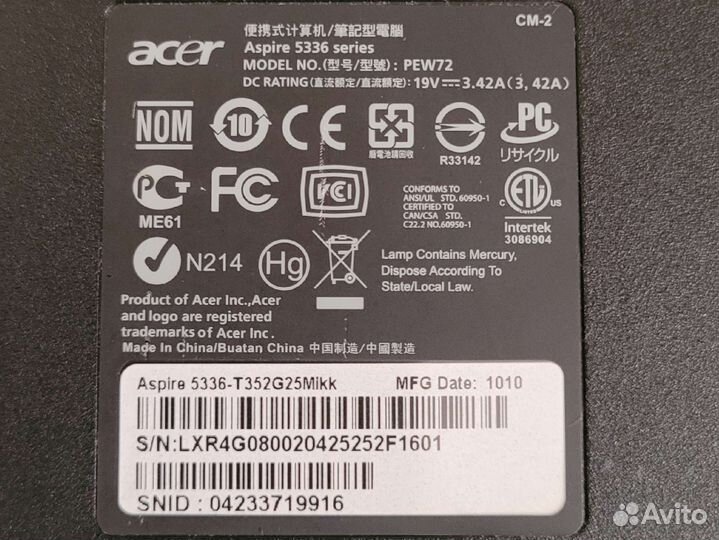 Ноутбук acer aspire 5336 pew72