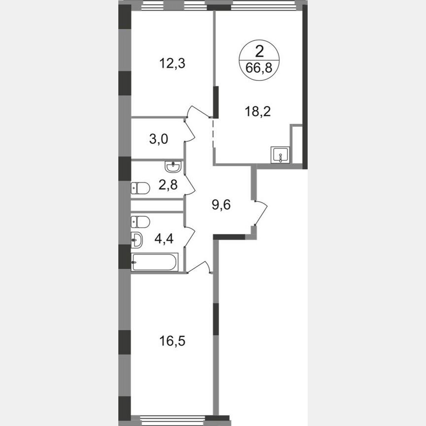 2-к. квартира, 66,8 м², 5/17 эт.