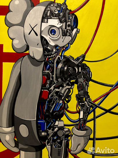 Kaws робот картина акрилом на холсте 70 х 90