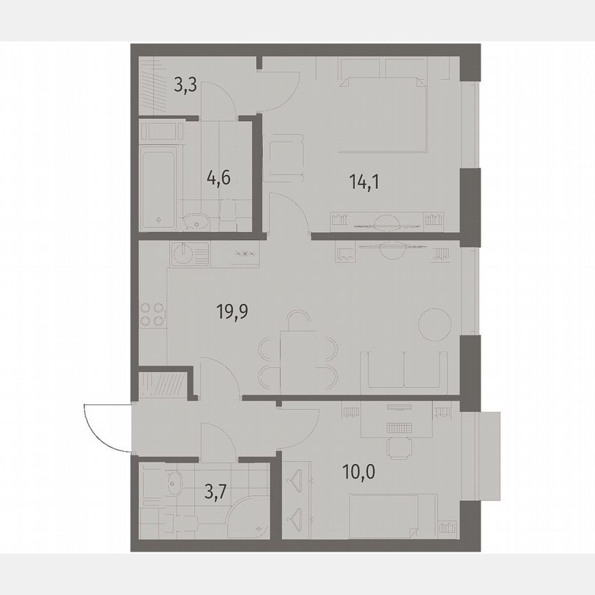 2-к. квартира, 59,3 м², 10/12 эт.