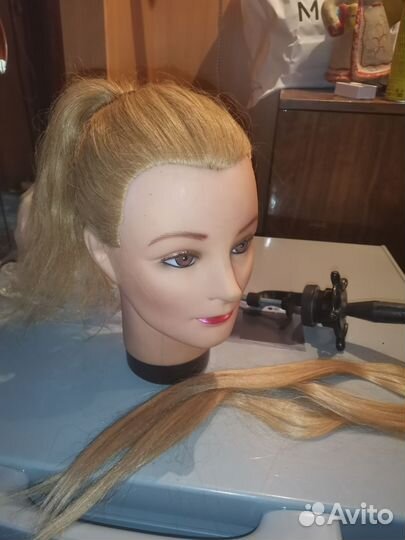 Голова манекен натуральные волосы со штативом