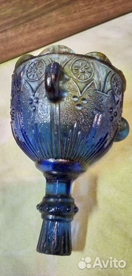 Старинная Лампада Подвесная Из Синего Стекла. Высо