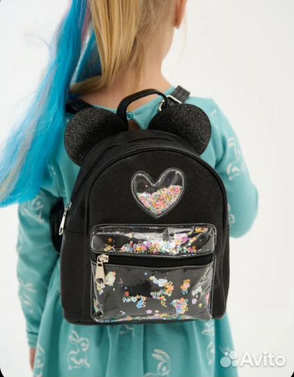Рюкзак для девочки ушки мышки чёрный с блёстками
