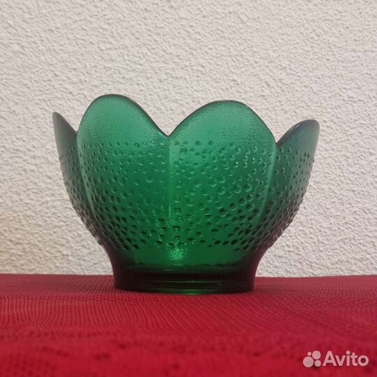 Ваза для фруктов цветное зеленое стекло СССР