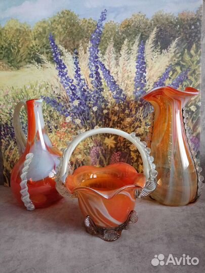 Ваза цветное гутное стекло