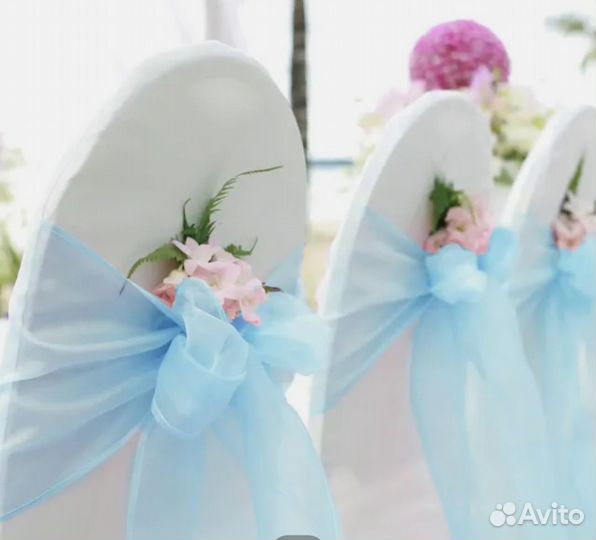 Ленты-банты из органзы на чехлы стульев свадьба