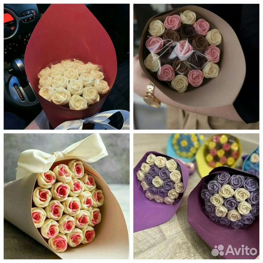 Шоколадные букеты, розы, ромашки, герберы, пионы