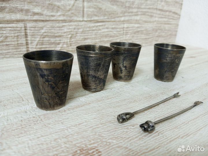 Набор рюмок на подносе мельхиор клеймо 1юммет