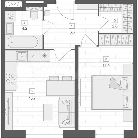 1-к. апартаменты, 43,3 м², 3/10 эт.
