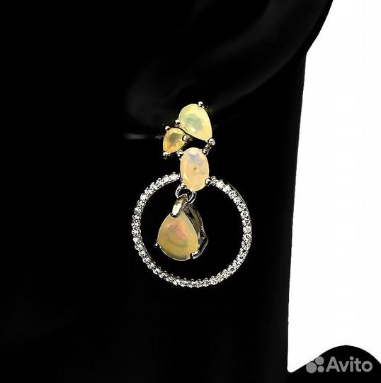 Серьги, кольцо серебро опал разм.19,0 С197