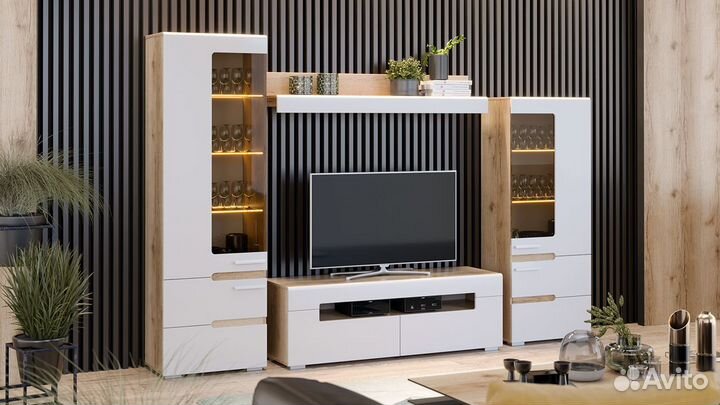 Шкаф для посуды низкий «Фьюжн» Дуб Делано/Белый гл