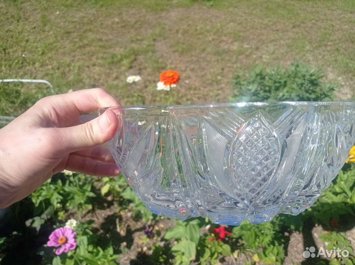 Хрустальная ваза/салатница лодочка большая СССР