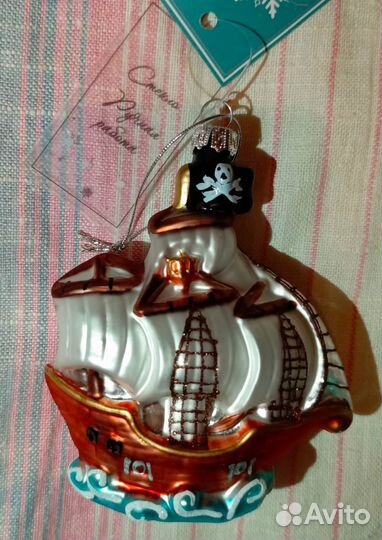 Елочная игрушка корабль пиратский, фрегат