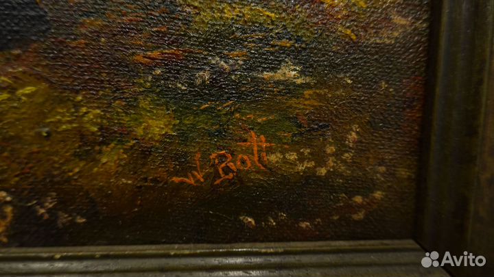 Старинная картина пейзаж холст масло Германия Bott