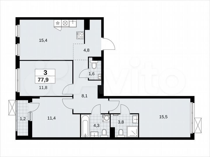 3-к. квартира, 77,9 м², 8/11 эт.