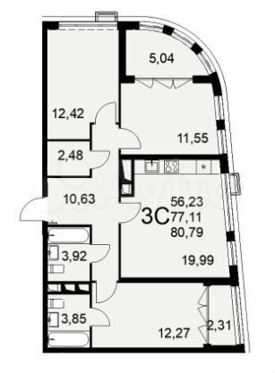 3-к. квартира, 80 м², 6/16 эт.