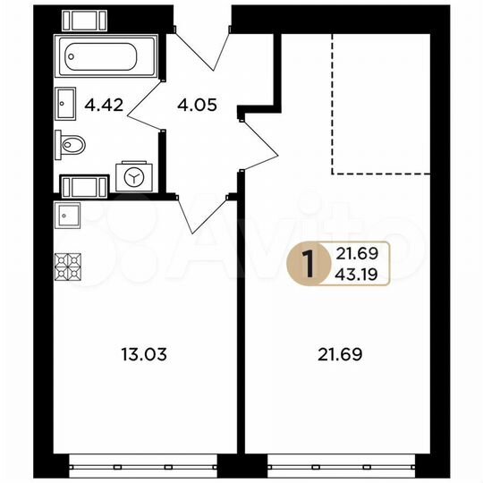 1-к. квартира, 43,2 м², 9/23 эт.