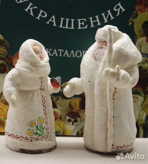 Ватные ёлочные игрушки Дед Мороз и Снегурочка