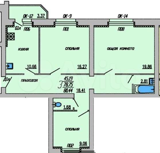 3-к. квартира, 79 м², 8/9 эт.