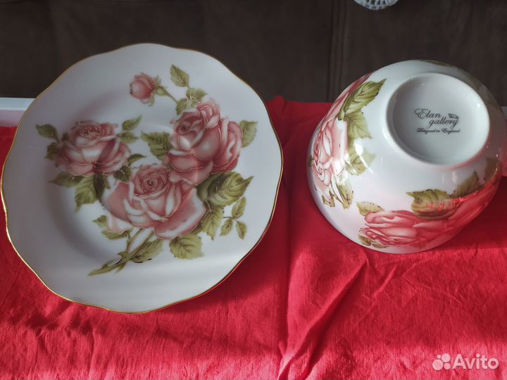 Чайная пара, костяной фарфор, корейская роза