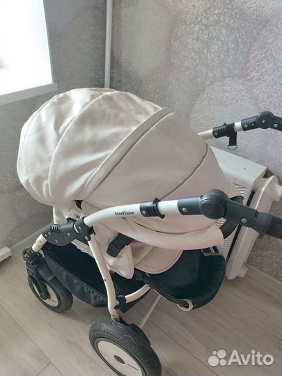 Коляска 2 в 1 индиго, Эко-кожа