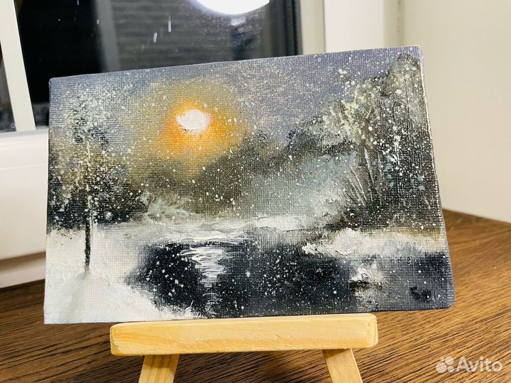 Картина маслом мини: Зимний лес