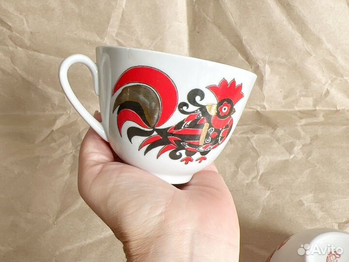 Чашка Лфз СССР Красные петушки