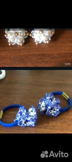 Заколки на резинке из бисера и страз ручной работы
