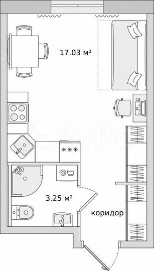 Квартира-студия, 24,8 м², 4/22 эт.