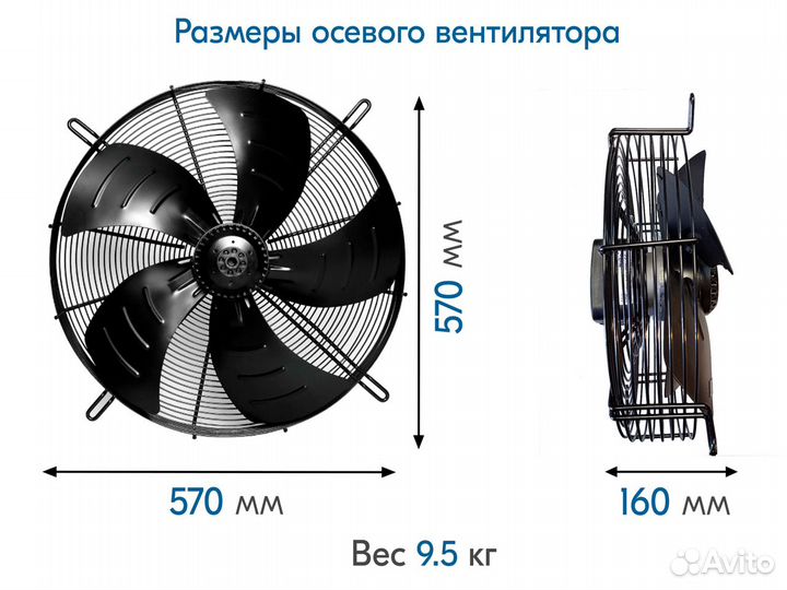 Вентилятор осевой YWF6E-500S, всасывание, диаметр