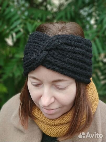 Повязка на голову черная женская альпаковая