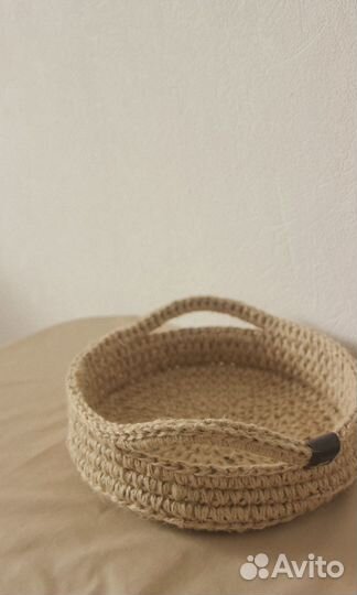 Поднос из джута с деревянным дном