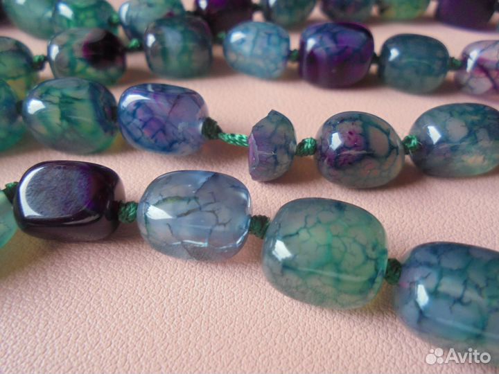 Бусы агат 105 см натур фиолетово-зелёного цвета