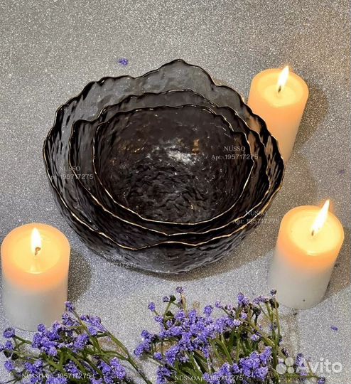 Новый набор салатников 3 шт чёрные и прозрачные