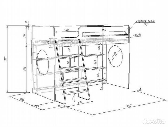 Кровать-чердак с матрасом