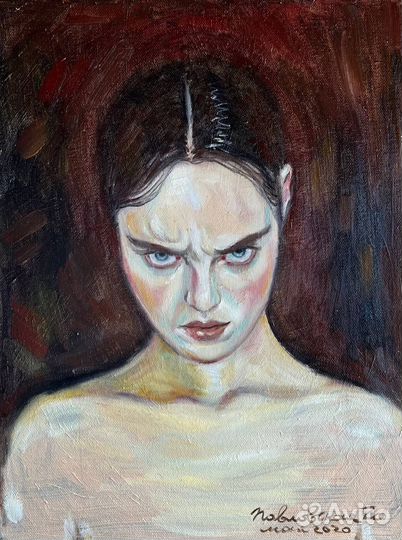 Картина маслом девушка эмоции чувства холст