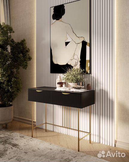 Консоль черная с рифленым фасадом